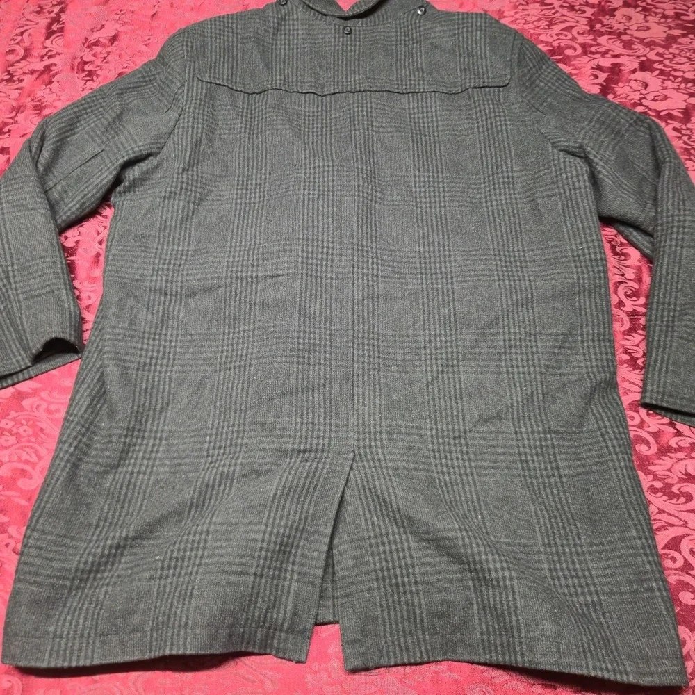 Merona Mens XXL Gray Plaid Wool Blend Duffle Coat Toggle Zip Up Winter Jacket
